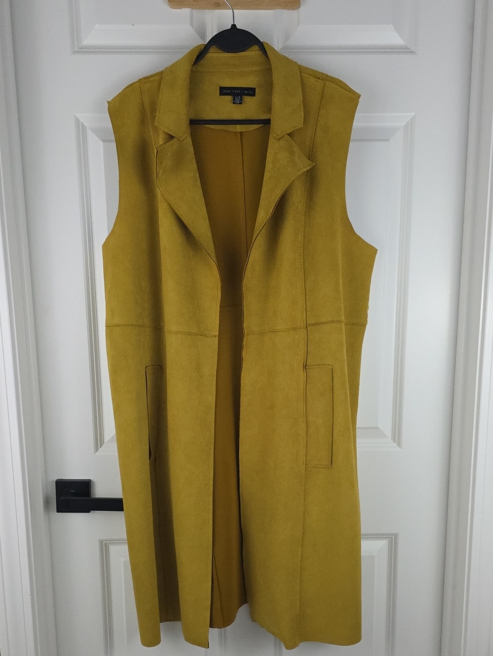 Joan Vass Faux Sued Open Front Sleeveless Duster/Vest in Mustard Yellow